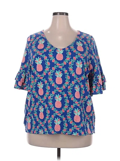 Pre-owned Crown & Ivy Short Sleeve Blouse In Blue