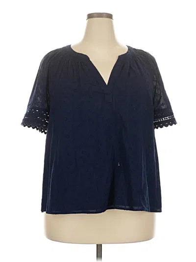 Pre-owned Crown & Ivy Short Sleeve Blouse In Blue