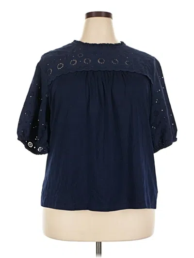Pre-owned Crown & Ivy Short Sleeve Blouse In Blue