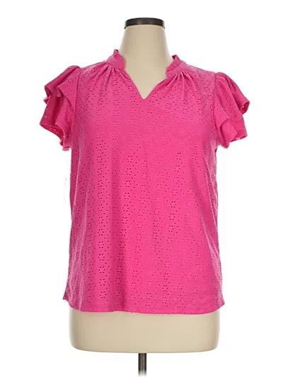Pre-owned Crown & Ivy Short Sleeve Blouse In Pink