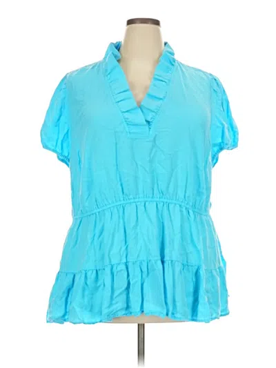 Pre-owned Crown & Ivy Short Sleeve Blouse In Teal