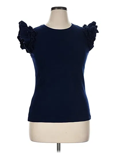 Pre-owned Crown & Ivy Short Sleeve Top Blue Ruffles Neckline Tops
