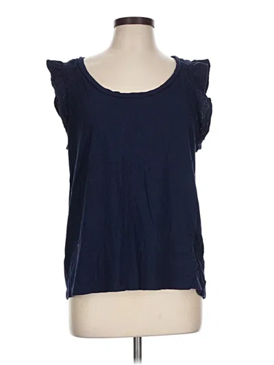 Pre-owned Crown & Ivy Short Sleeve Top Blue Ruffles Neckline Tops