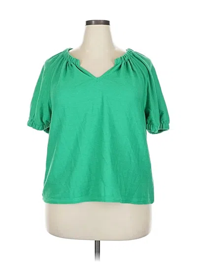 Pre-owned Crown & Ivy Short Sleeve Top Green Cold Shoulder Neckline Tops