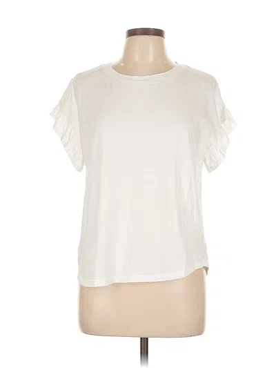 Pre-owned Crown & Ivy Short Sleeve Top Ivory Ruffles Neckline Tops In White