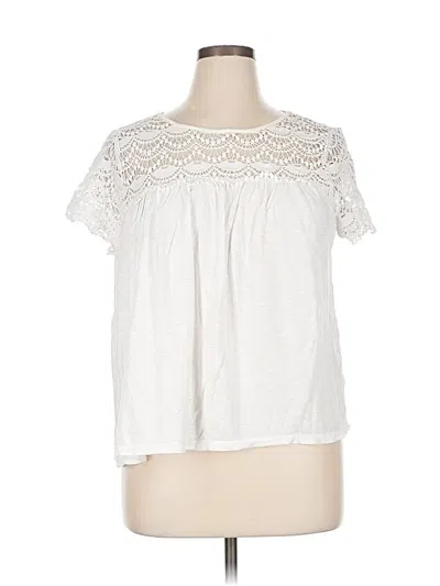 Pre-owned Crown & Ivy Short Sleeve Top White Keyhole Neckline Tops