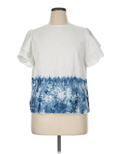 Pre-owned Crown & Ivy Short Sleeve Top White Tie-dye Pattern Keyhole Neckline Tops