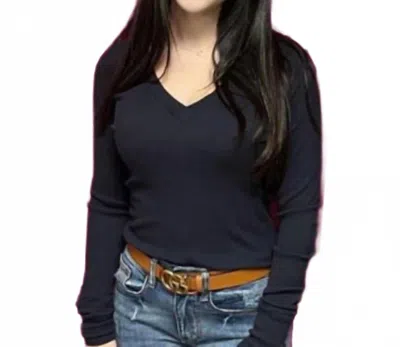 Crown Jewel Long Sleeve Raglan V Neck In Navy In Blue