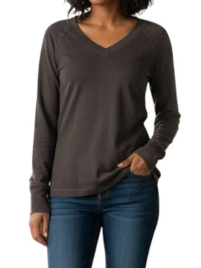 Crown Jewel Long Sleeve Raglan V Neck Top In Bark In Brown