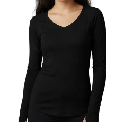 Crown Jewel Long Sleeve Raglan V Neck Top In Black
