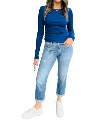 Crown Jewel Long Sleeve Rib Crew Tee In Sapphire In Blue