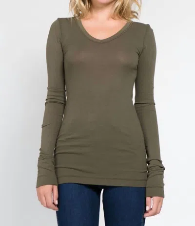 Crown Jewel Long Sleeve V-neck Tee In Olive In Green