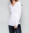 Crown Jewel Long Sleeve V-neck Tee In White