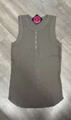 Crown Jewel Women's Henley Crew Tank In Bark In Gray
