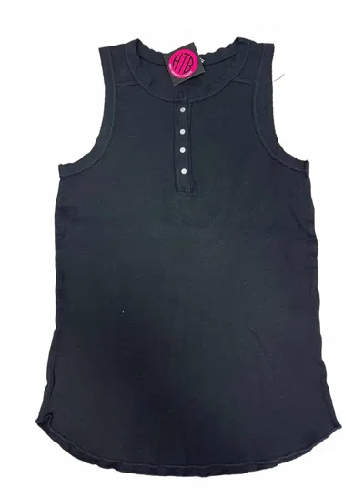 Crown Jewel Women's Henley Crew Tank In Black