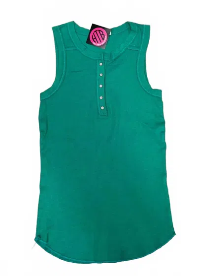 Crown Jewel Women's Henley Crew Tank In Emerald In Green