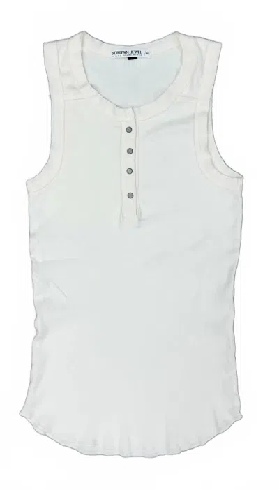 Crown Jewel Women's Henley Crewneck Tank Top In Pearl In White