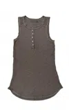 Crown Jewel Women's Thermal Crew Henley Tank In Bark In Gray