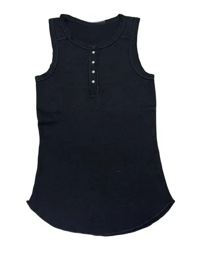 Crown Jewel Women's Thermal Crew Henley Tank In Black In Multi