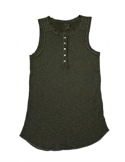 Crown Jewel Women's Thermal Crew Henley Tank In Olive In Green