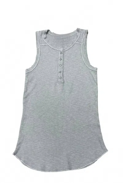 Crown Jewel Women's Thermal Crew Henley Tank In Silver In Multi