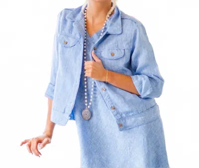 Crown Linen Casual Linen Jacket In Blue Chambray