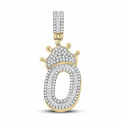 Pre-owned Crown Real 10k Yellow Gold Baguette Diamond Number 0  Charm Pendant 3/4 Cttw
