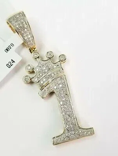 Pre-owned Crown Real 10k Yellow Gold Pendant Charm Diamond Number 1  King 5 Point 1 Large