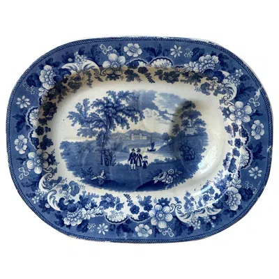 Pre-owned Crown Staffordshire 19th Century Staffordshire Blue And White Eton College Meat Platter