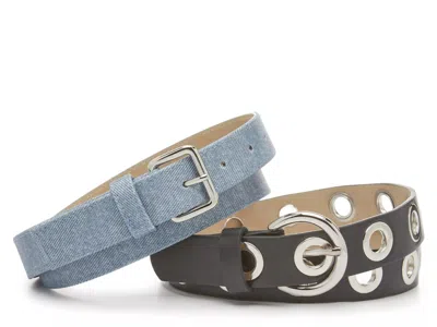 Crown Vintage Denim & Black Belts 2 Pack In Multi