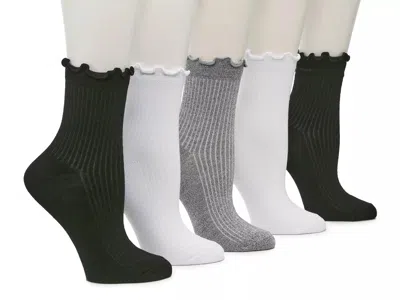 Crown Vintage Lettuce Edge Ankle Socks 5 Pack In Black