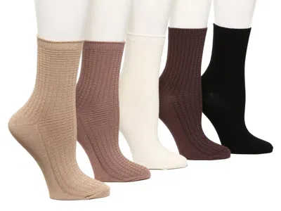 Crown Vintage Neutrals Waffle Crew Socks 5 Pack In Multi