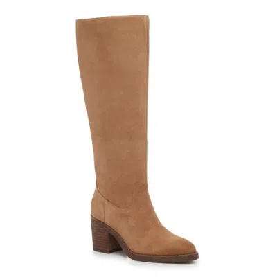 CROWN VINTAGE WOMEN'S CROWN VINTAGE DENI BOOTS BEIGE SUEDE BLOCK HEEL KNEE HIGH HAWK461