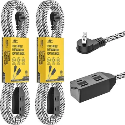 Crst 12 Ft 2 Prong Extension Cord 2-pack,braided Flat Indoor Extension Cord In White