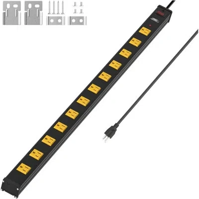 Crst 12-outlet Metal Long Power Strip, Heavy Duty 1800 Joule Surge Protector Wall Mount Power Strip, 6ft 
