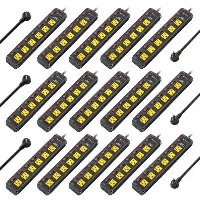 Crst 6 Outlets Surge Protector Metal Heavy Duty Power Strip With Individual Switches, Flat Plug 6ft Exten