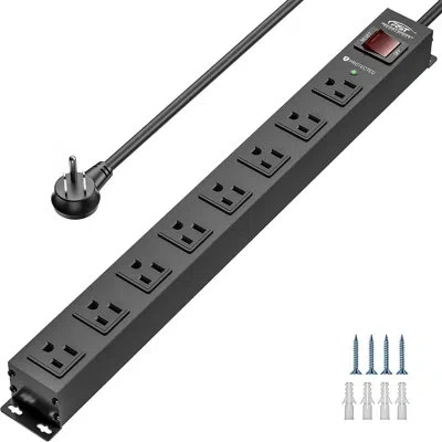 Crst 8 Outlet Metal Long Power Strip, 2100j Heavy Duty Surge Protector Power Strip, 6ft Cord Mountable Wi In Black