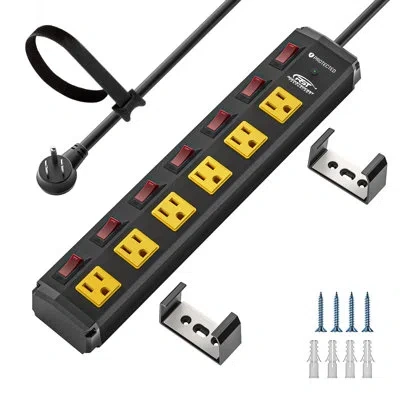 Crst Power Strip 6 Outlet Heavy Duty Surge Protector Individual Switch 6ft Extension Cord With Flat Plug, In Yellow