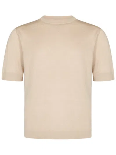 Cruciani Beige Crew Neck T-shirt With Ribbed Trims