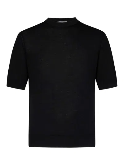 CRUCIANI BLACK PLAIN STITCH WOOL KNIT SWEATER