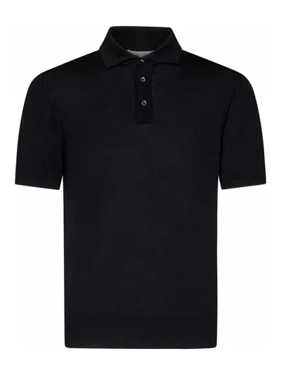 Cruciani Black Polo Shirt In Fine Wool Knit