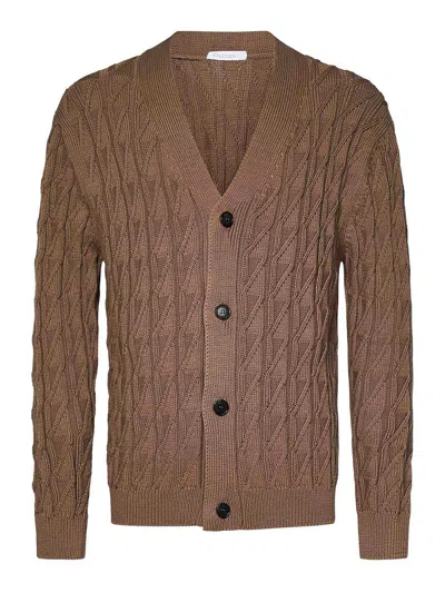 CRUCIANI BROWN COTTON KNIT CARDIGAN