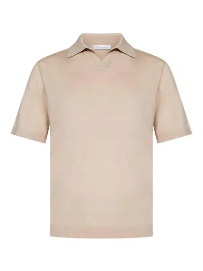 Cruciani Buttonless Polo Shirt In Fine Knit Silk In Gold