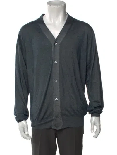 Pre-owned Cruciani Cashmere V-neck Cardigan In Green