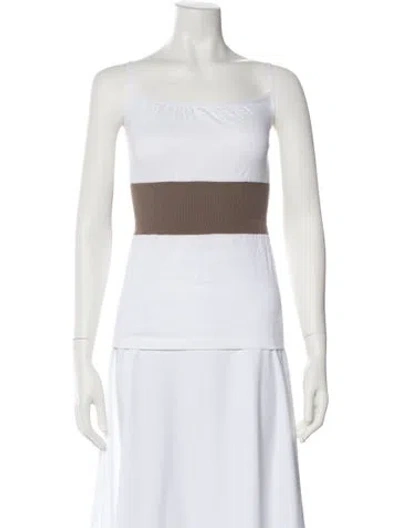 Pre-owned Cruciani Colorblock Pattern Square Neckline Top In White