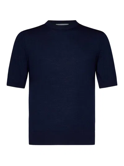CRUCIANI CREWNECK BLUE PLAIN STITCH WOOL KNIT SWEATER