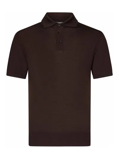 Cruciani Dark Brown Polo Shirt In Fine Wool Knit
