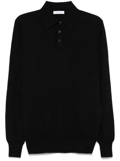Cruciani Fine-knit Polo Shirt In Black