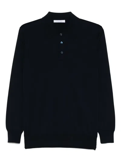 Cruciani Fine-ribbed Polo Shirt In Blue