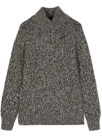 Cruciani Half-zip Wool-silk Jumper In Black